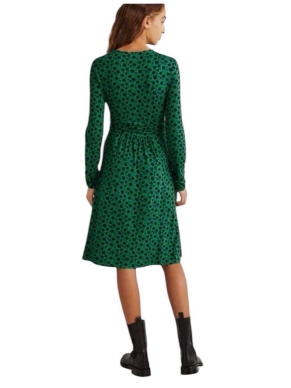 Boden Layla Jersey Faux Wrap Dress Green Navy Leaf Floral Print 6R